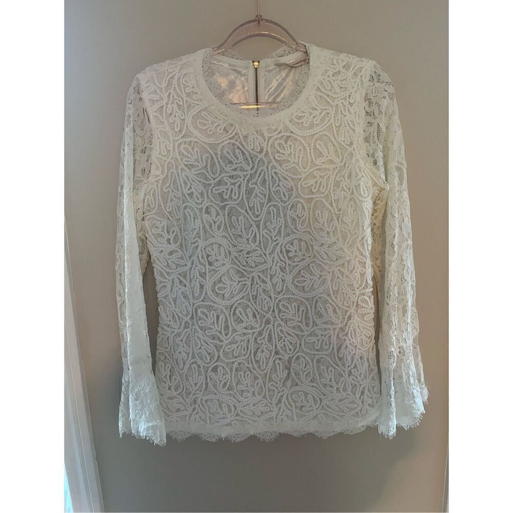 Soft Surroundings Womens Size M White Lace Rope Top Zip Back Long Sleeve